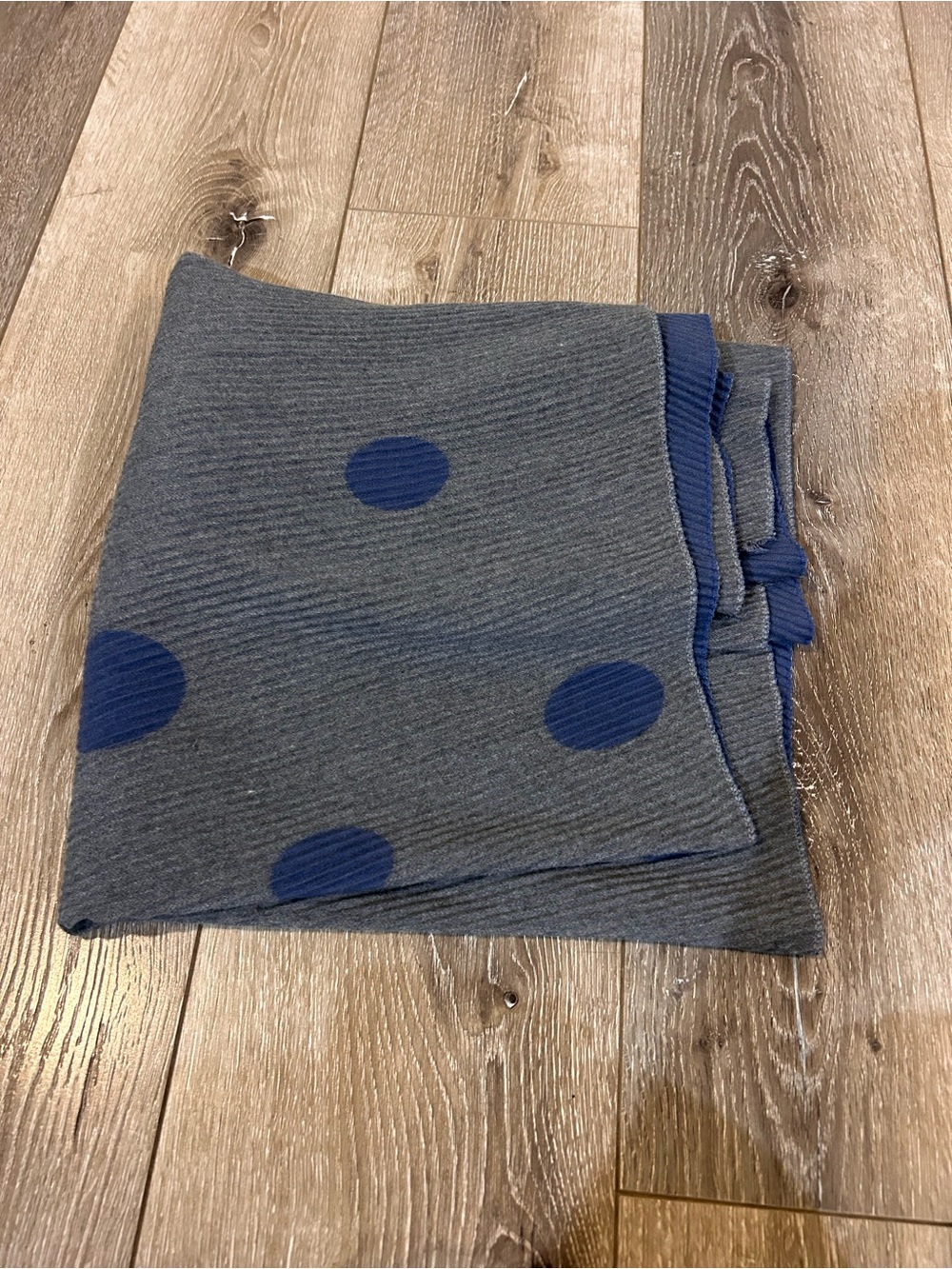 Anthropologie Gray Scarf with Blue Polka Dots